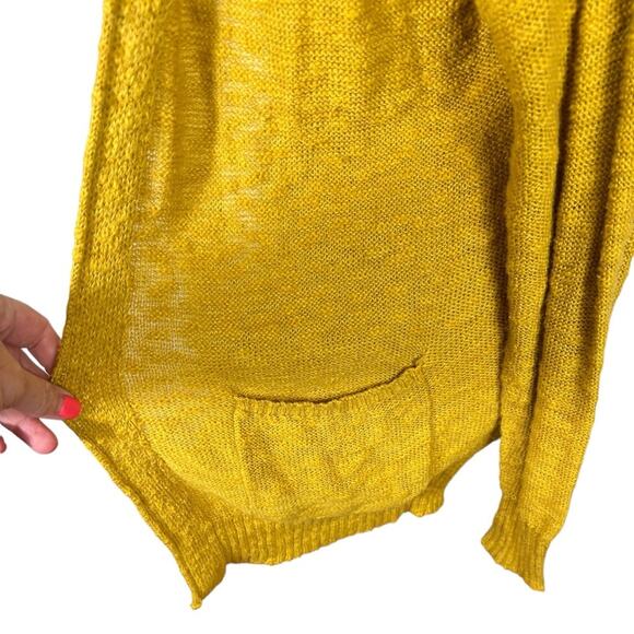 Tahari Mustard Yellow Textured Knit Longline Open Cardigan With Pockets Size S - Picture 2 of 6